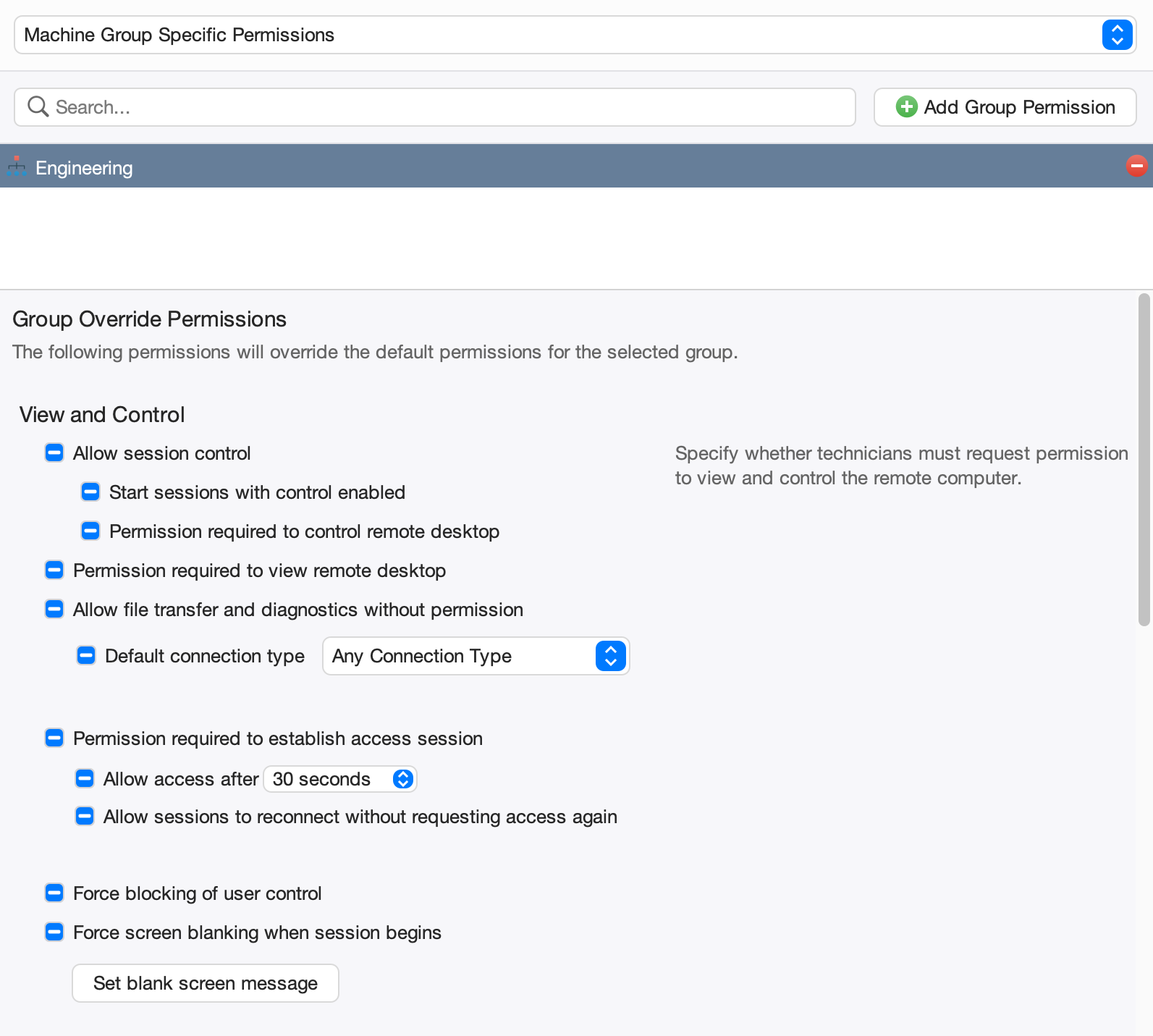 Machine Group Permissions Screenshot