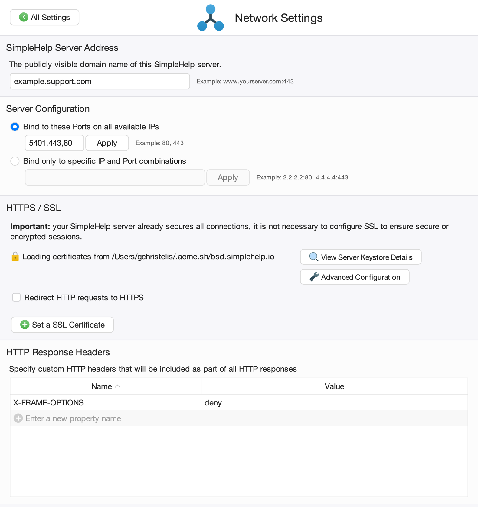 Network Settings Screenshot