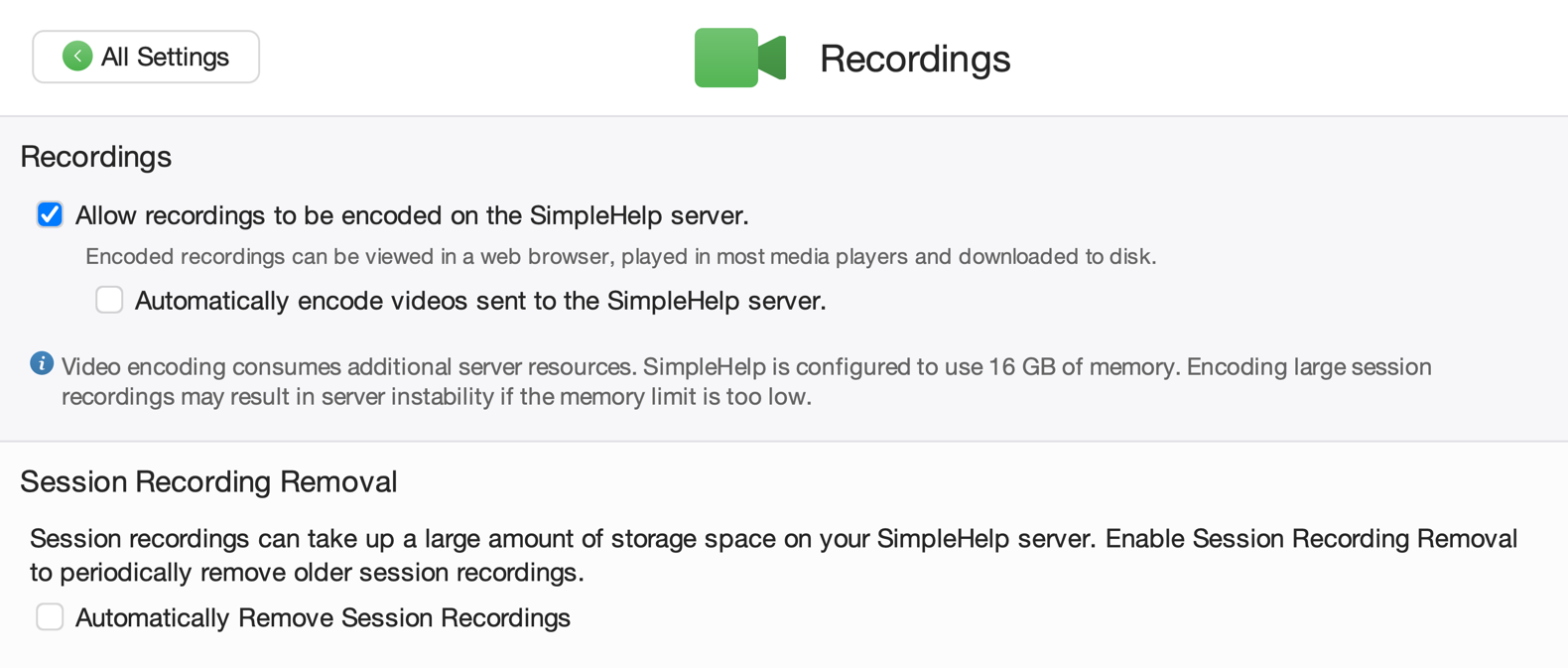 Recordings Screenshot