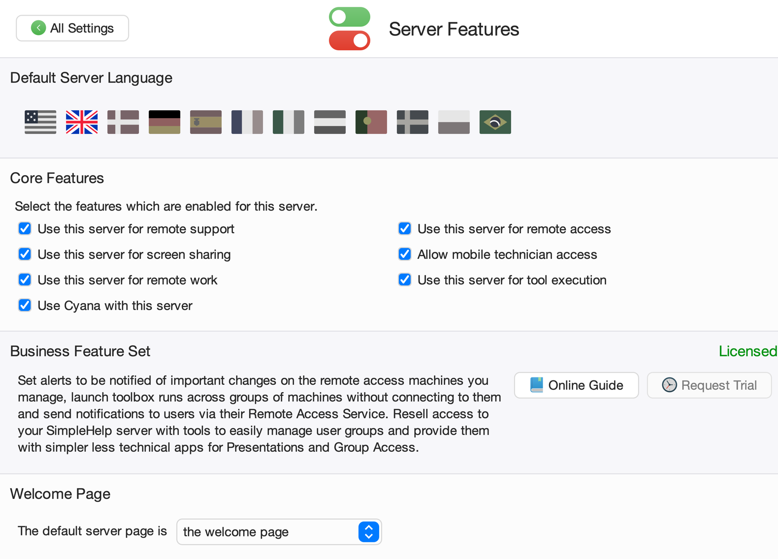 Server Settings Screenshot