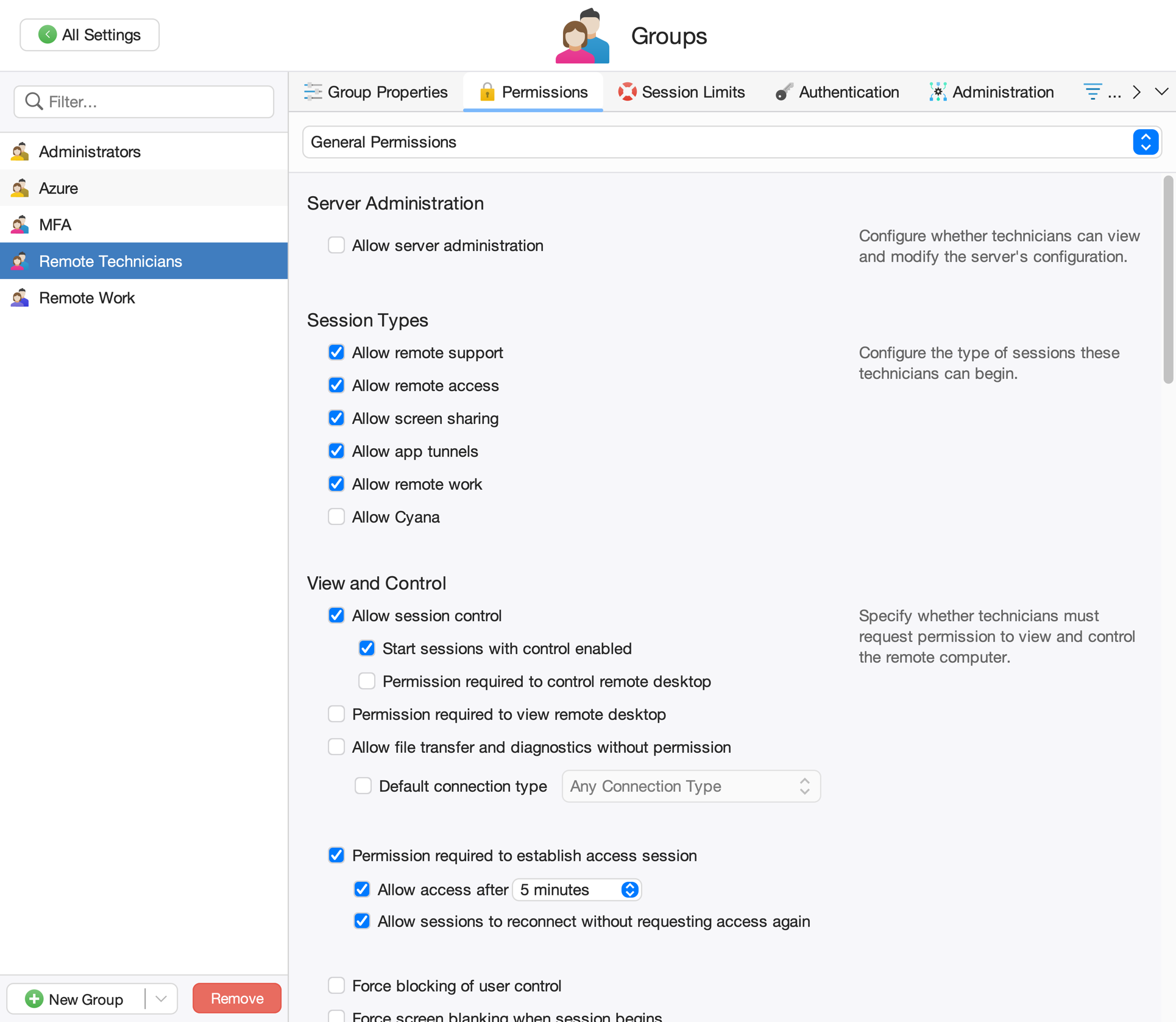 Permissions Screenshot