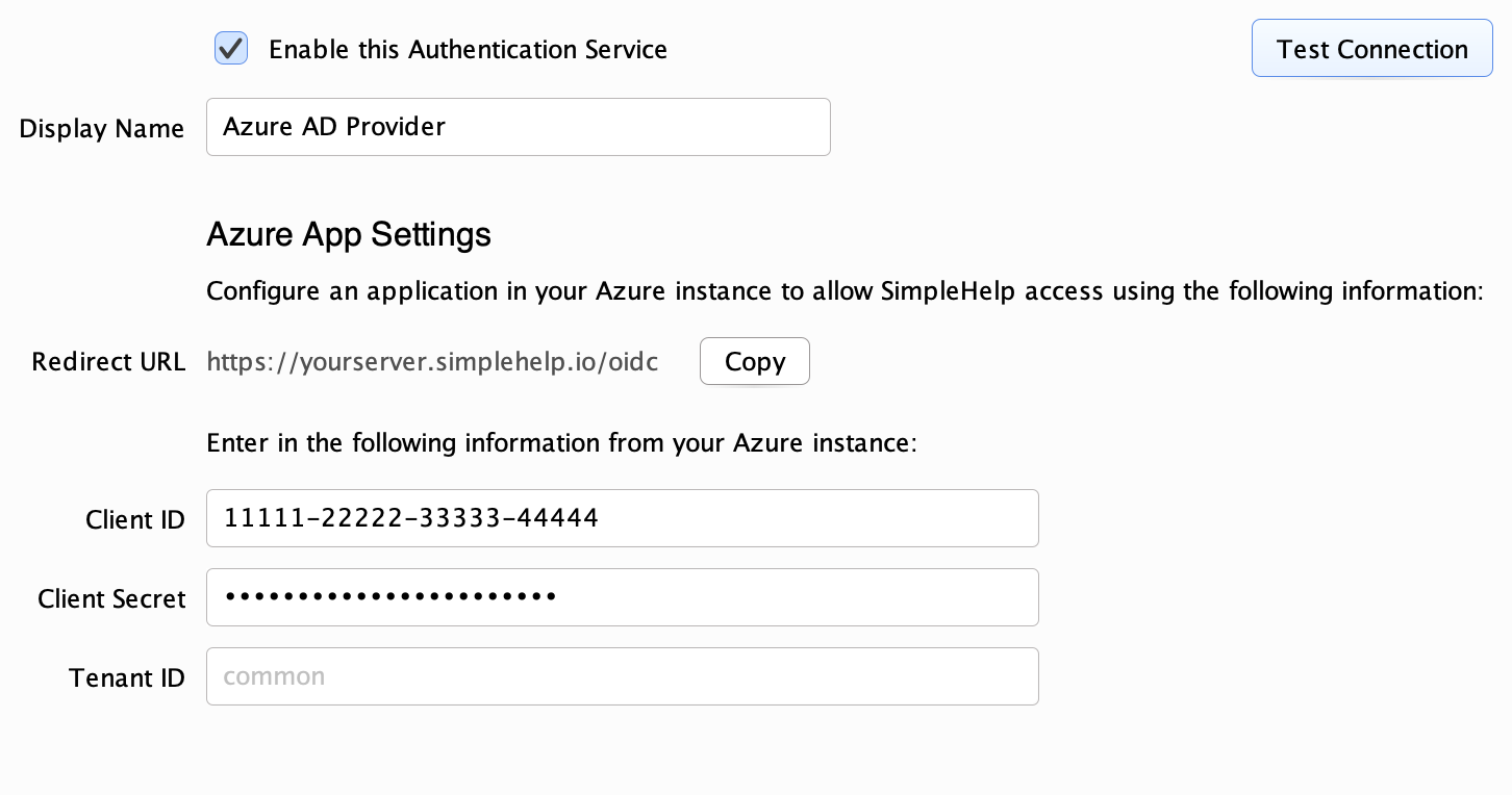 Entra ID Provider Configuration Screenshot