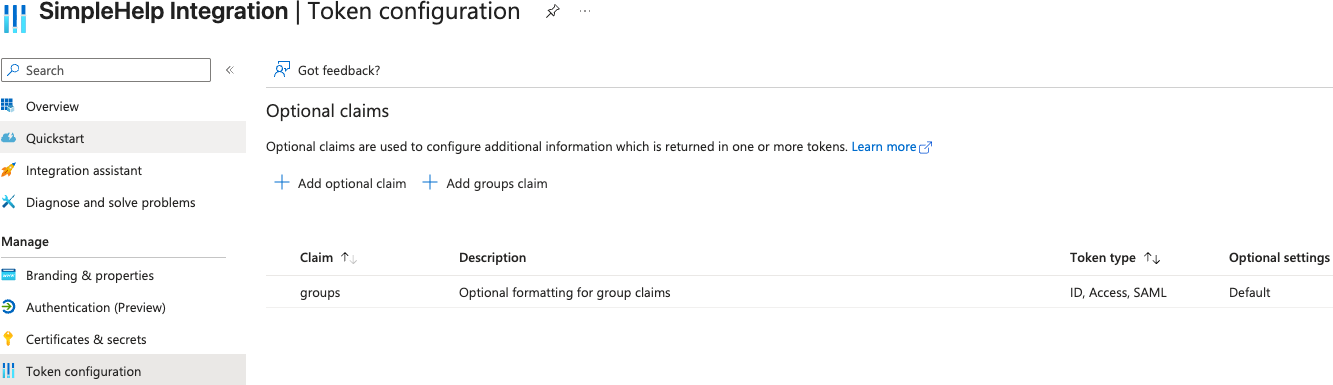 Token Configuration Screenshot